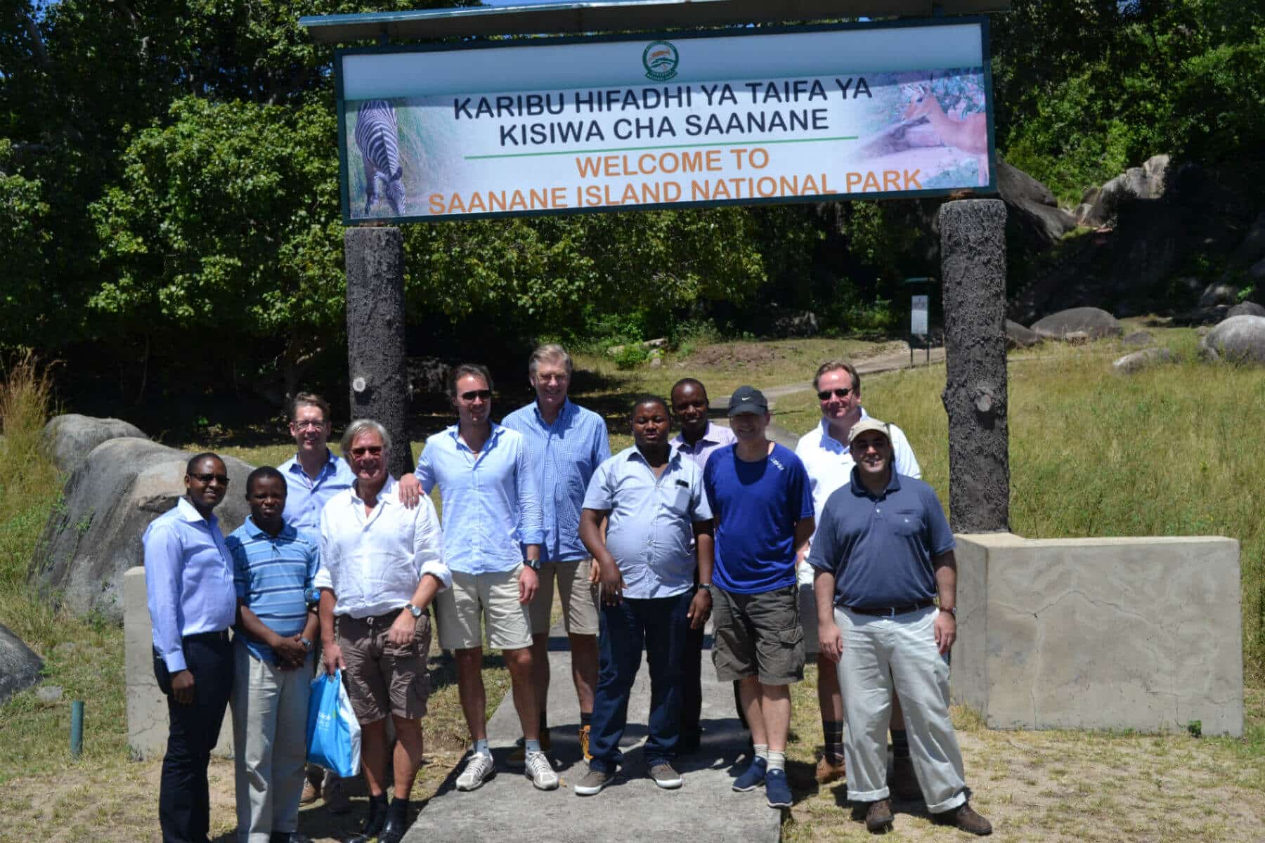 MTI investment team, along with the Saanane team, posing at Saanane Island National Park