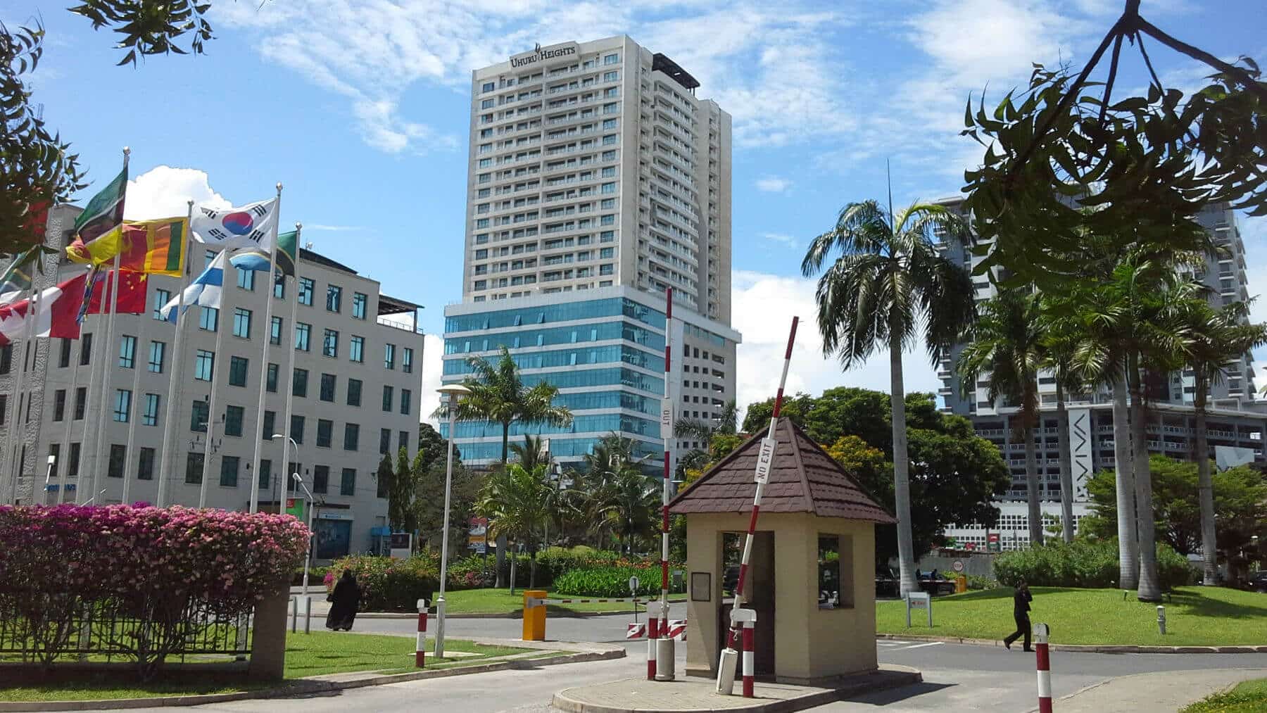 Business aera entrance, with the Uhuru Heights bulding in the backgroup