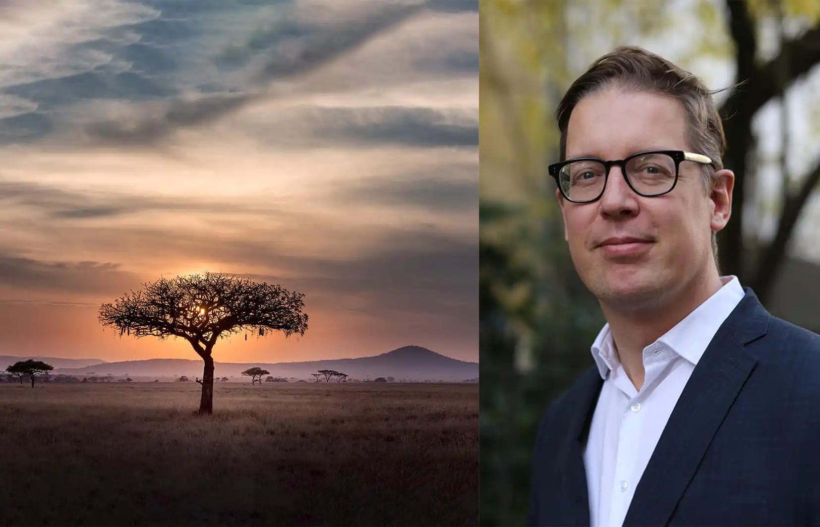 Picture of Pontus Engstrom co-founder of the MTI investment company along with a picture of a wild life